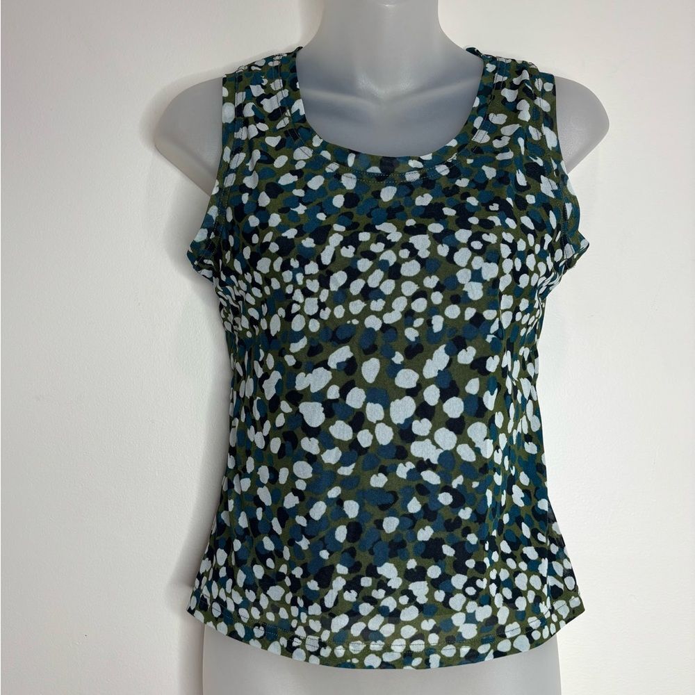 Rafael Vintage 90s retro stretch tank top petite small blue green print pattern